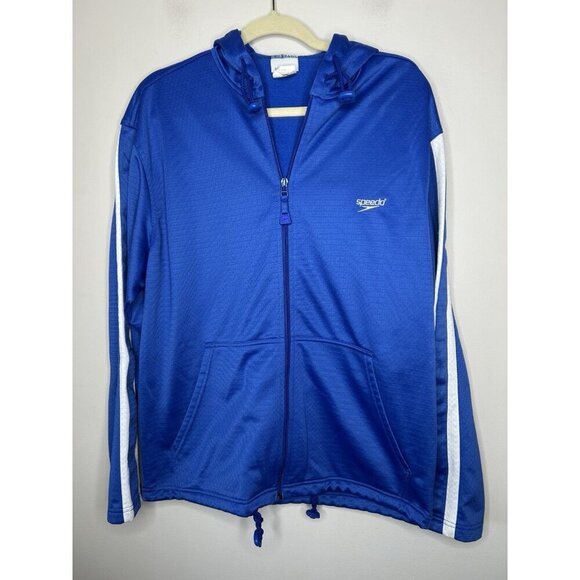 Speedo Mens Long Sleeve Full Zip Jacket Jersey Blue White Stripes Size Small - Picture 1 of 10